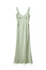 Satin Ruffle Shoulder Maxi Dress