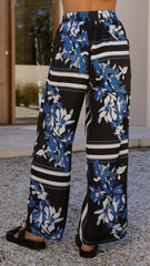 Valene Pants - Black/Blue Print